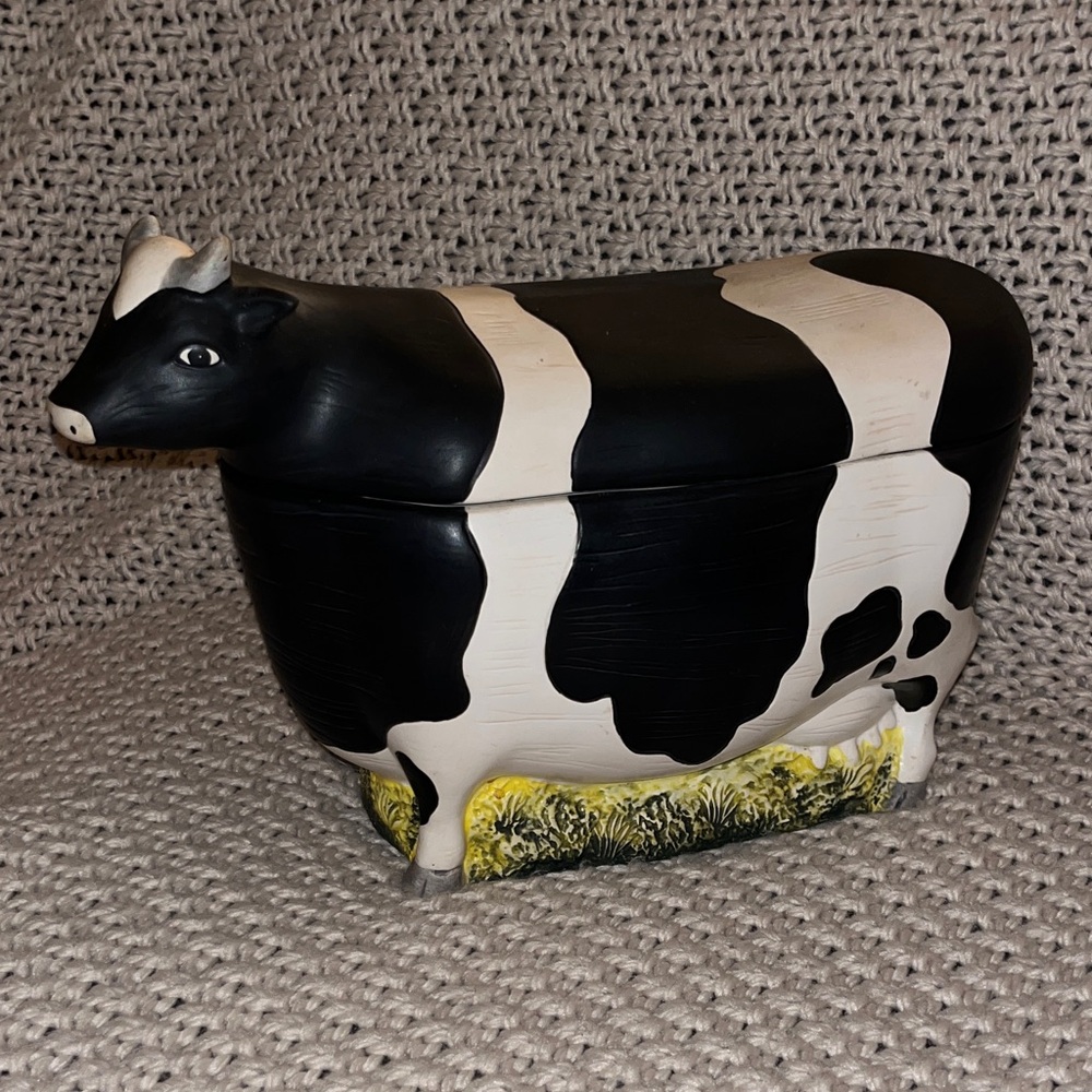 Sakura Warren Kimble Black and White Cow Container/Cookie Jar